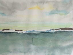watercolour of water sky and snow