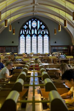 Students studying inside of Douglas Library.