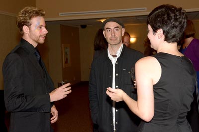 Alumnus and former Film Studies technician Marc Griffin (centre) met current students Jon Vamos and Charlotte Orzel.