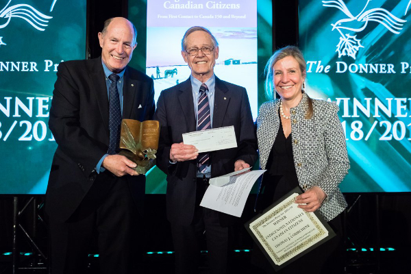 Left to right: David Dodge, Donner Prize, Jury Chair; Thomas J. Courchene; Deborah Donner, Governor, Donner Canadian Foundation (Photo by: Will Putz)