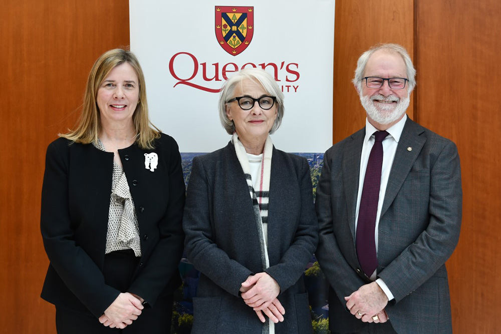 German Ambassador to Canada, Sabine Sparwasser with Queen's Principal Patrick Deane and Vice-Provost (International) Sandra den Otter.