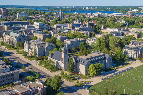 Aerial view of Queen's main campus.