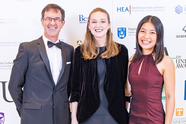 (From left to right) Richard Ascough, Associate Dean (Teaching and Learning) at the Faculty of Arts and Science,  with global winner Eden Gelgoot and highly commended entrant Sari Ohsada at the Undergraduate Awards in Dublin, Ireland in November 2017. (Submitted photo)