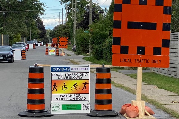 Photograph of signs for Kingston Quiet Streets Initiative