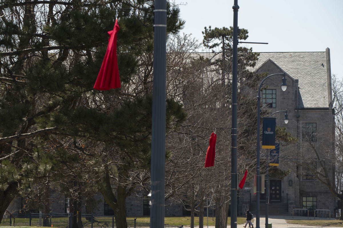 Red dress installed on Queen's campus.