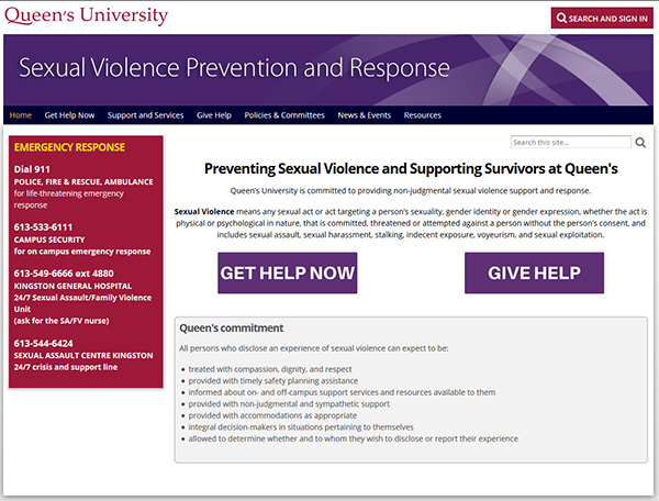 Sexual Violence Prevention and Response webpage