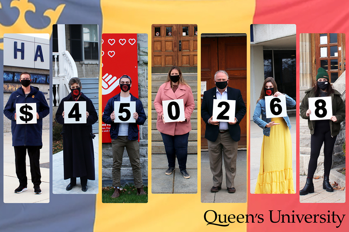Queen's United Way committee members hold up $450,268