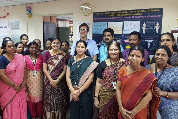 Dr. Chris Booth with colleagues at Trivandrum Regional Cancer Centre in Kerala.