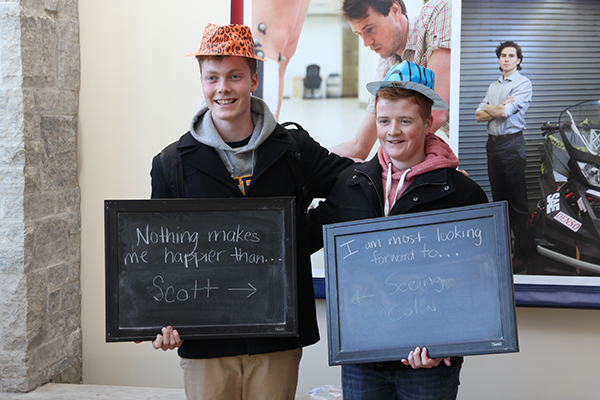 A pair of students from the Faculty of Engineering and Applied Science pose at the photo booth set up as part of Health and Wellness Week.