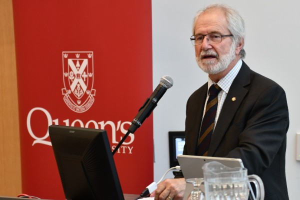 Principal and Vice-Chancellor Patrick Deane delivers welcoming remarks at the Queen's UC3 Forum.