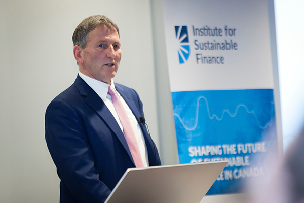 Executive Director Sean Cleary addresses the crowd during the official launch of the Institute for Sustainable Finance (ISF).