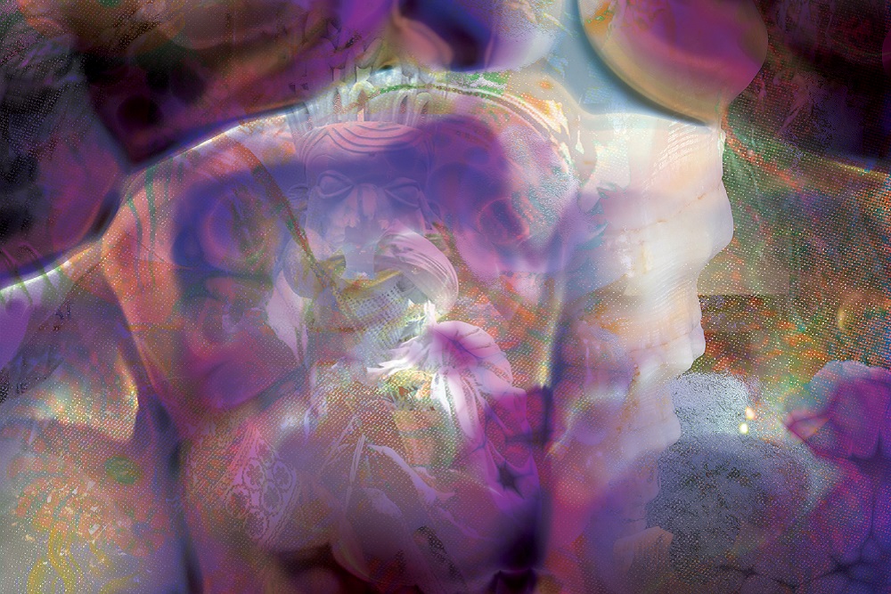 Josèfa Ntjam, Organic Nebula (detail), 2019, carpet, photomontage. Collection of the artist.