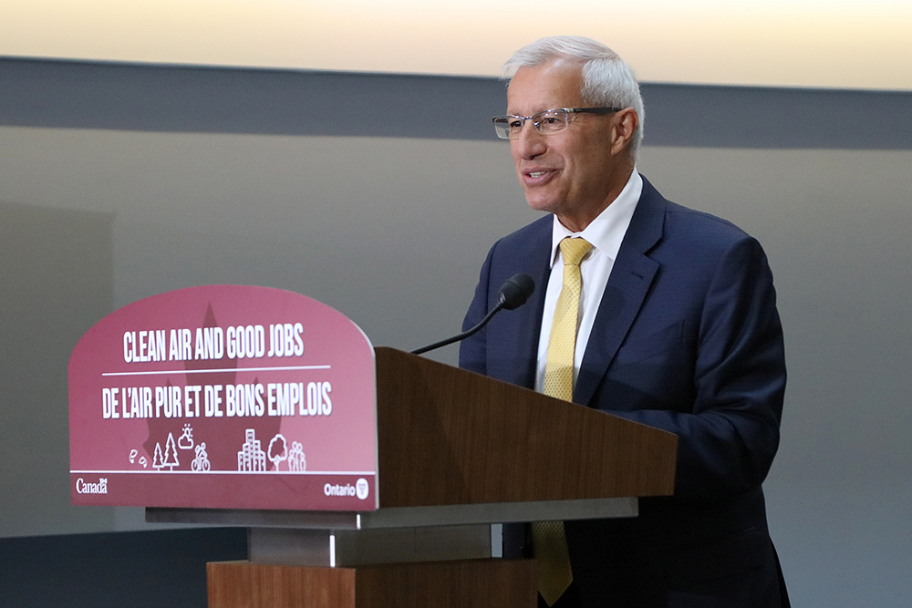 Ontario’s Minister of Economic Development, Job Creation, and Trade, Vic Fedeli speaks during the announcement event.