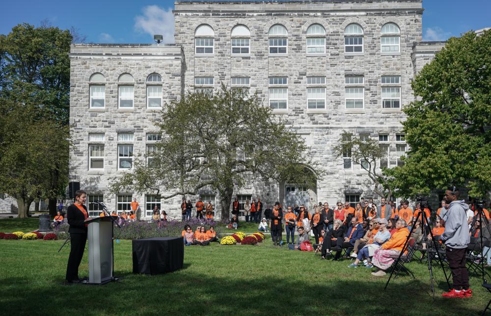 Teri Shearer, Provost and Vice-Principal (Academic), shares remarks during the Sacred Fire Ceremony.