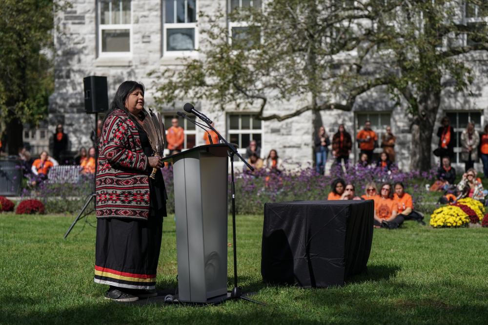 Attendees were greeted with an Indigenous welcome by Wendy Phillips, Elder-in-Residence with the Office of Indigenous Initiatives.