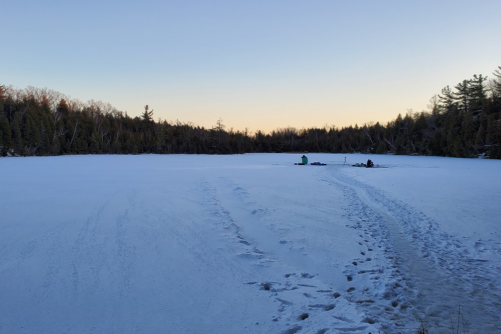 Fieldwork expedition to Crawford Lake in Winter 2022. (Credit: Monica Garvie)