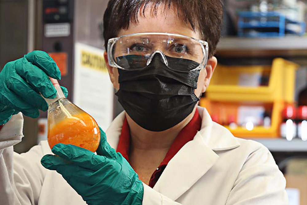 [Photo of Dr. Cathleen Crudden in the lab]