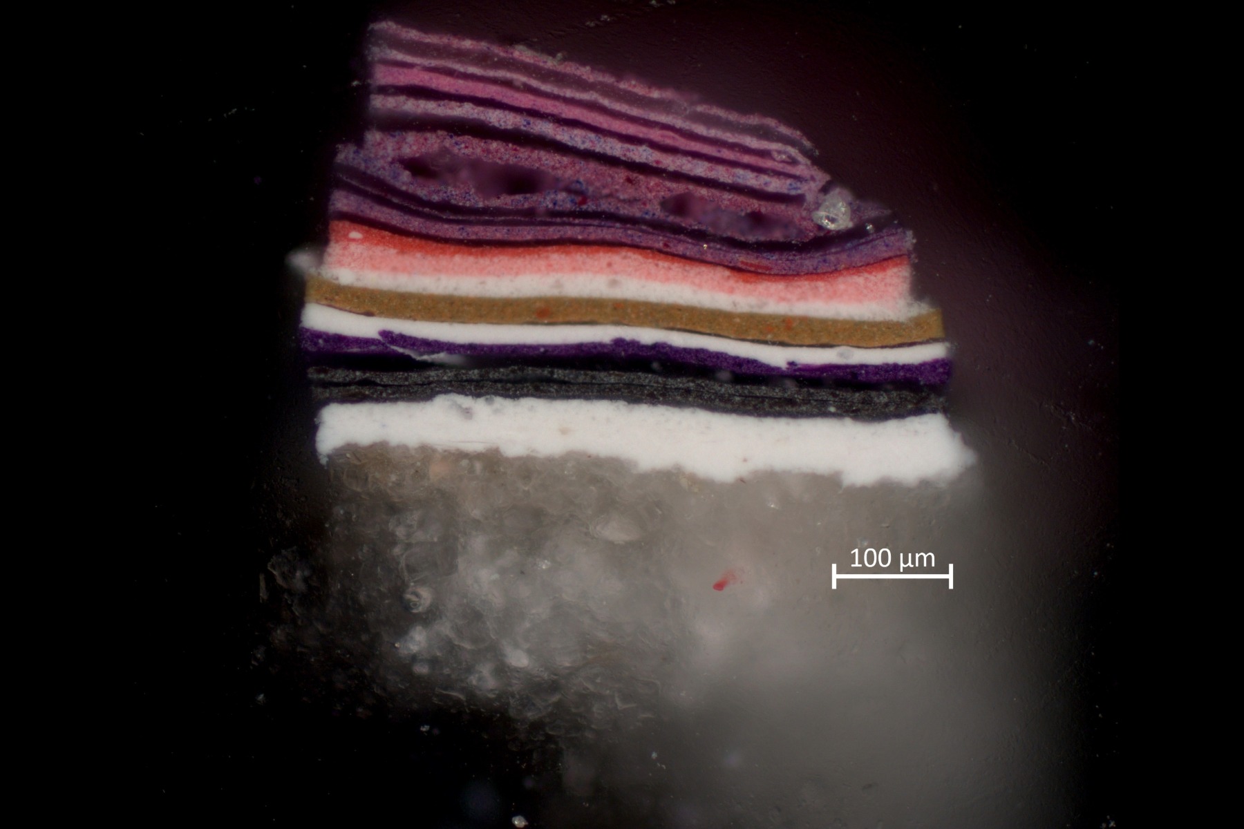 cross-section of layers of acrylic paint