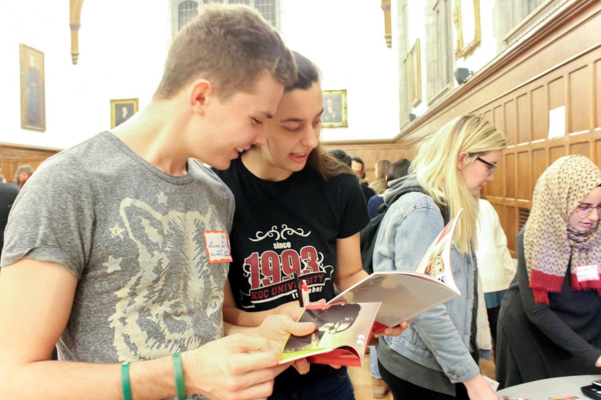 Students check out international programs at the International Exchange Fair. 