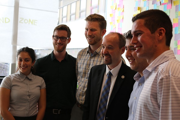 Kingston Mayor Bryan Paterson visits the 2017 Queen’s Innovation Centre Summer Initiative (QICSI) participants. (Supplied Photo)