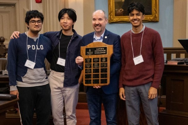 The student team behind Food4All with Mayor Bryan Paterson at the Mayor's Innovation Challenge.