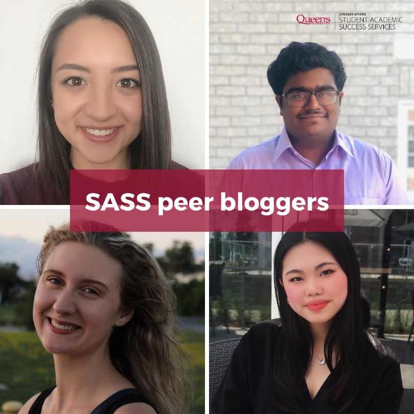 Graphic featuring four Queen's students