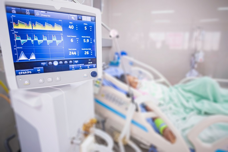 Patient on an ICU bed.