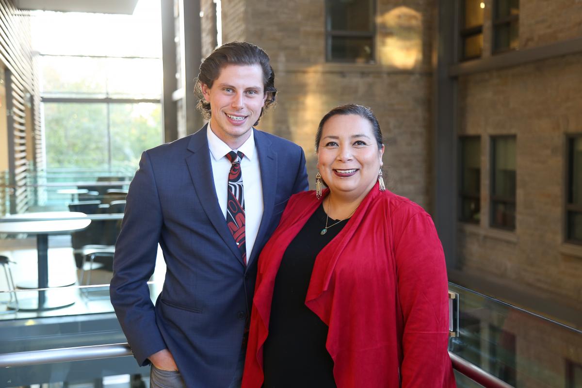 Medical students Thomas Dymond with Ann Deer, a Indigenous Recruitment and Support Coordinator at Queen’s.