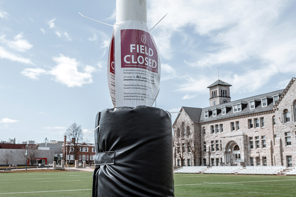 Closed sign at one of Queen's athletic fields.