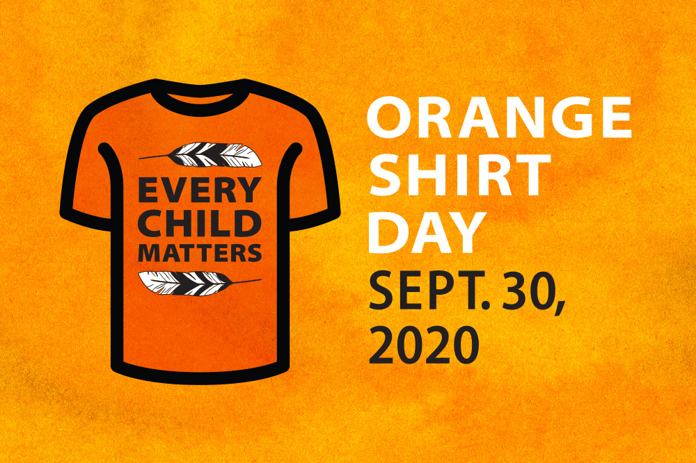 Orange Shirt Day t-shirt illustration that reads "every child matters"