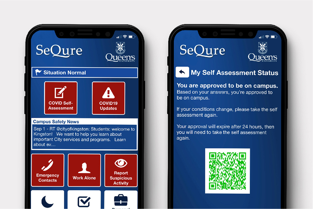 Photograph of a phone displaying the SeQure app