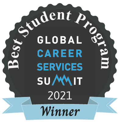 Graphic for best student program award at the Global Career Services Summit 2021