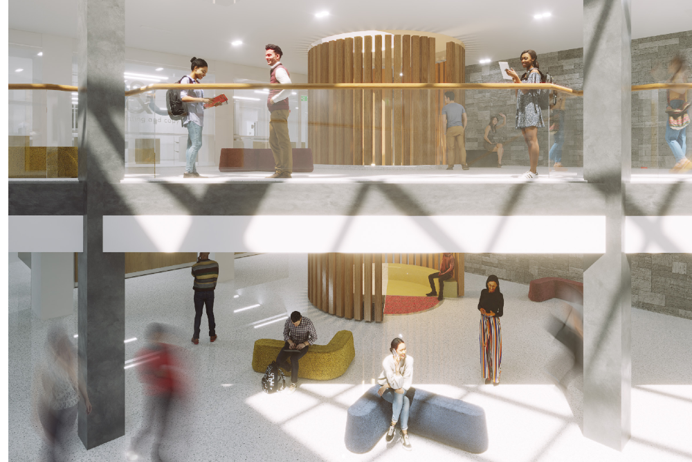 Rendering of the Jim Leech Ceilidh Centre in the revitalized John Deutsch University Centre.
