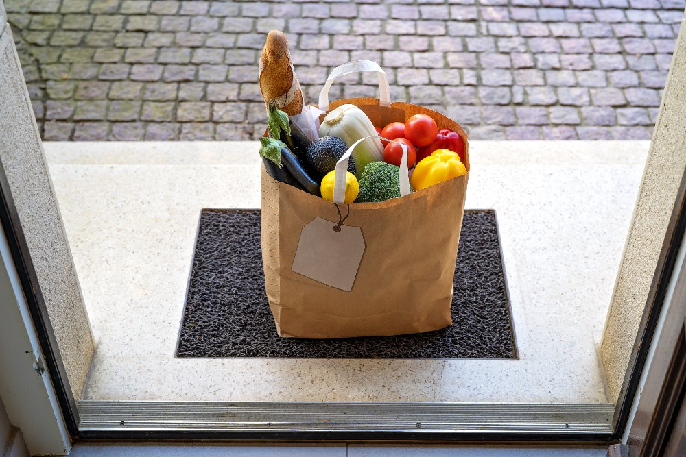 Bag of groceries on a doorstep