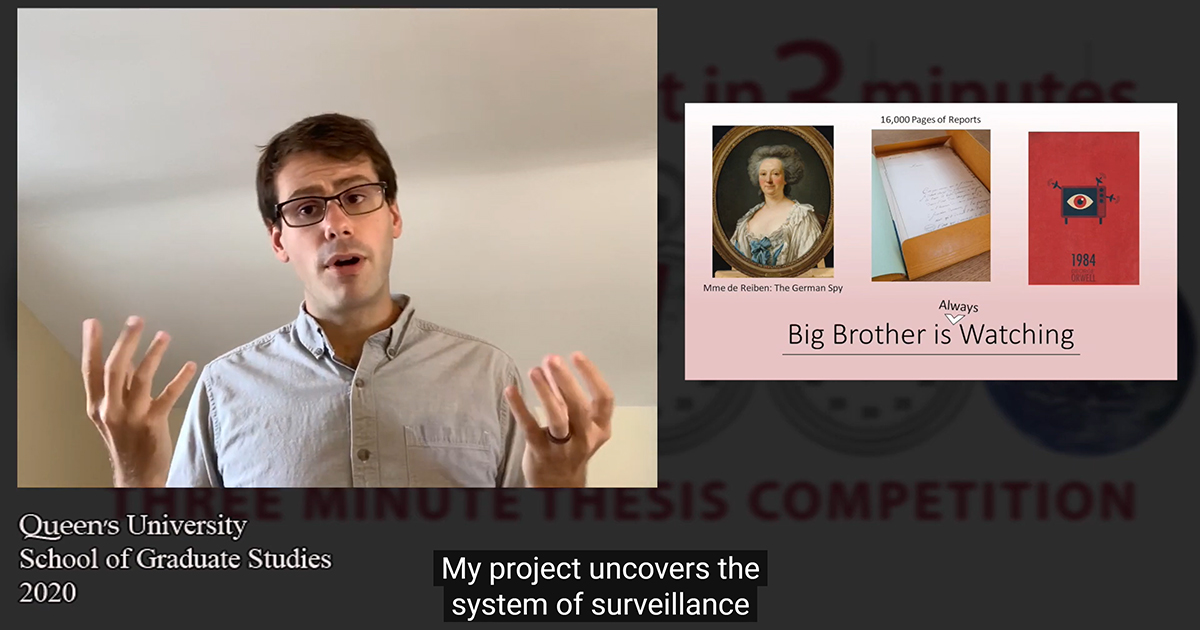 Sean Marrs presents during Matariki Network of Universities Three Minute Thesis (3MT) competition.