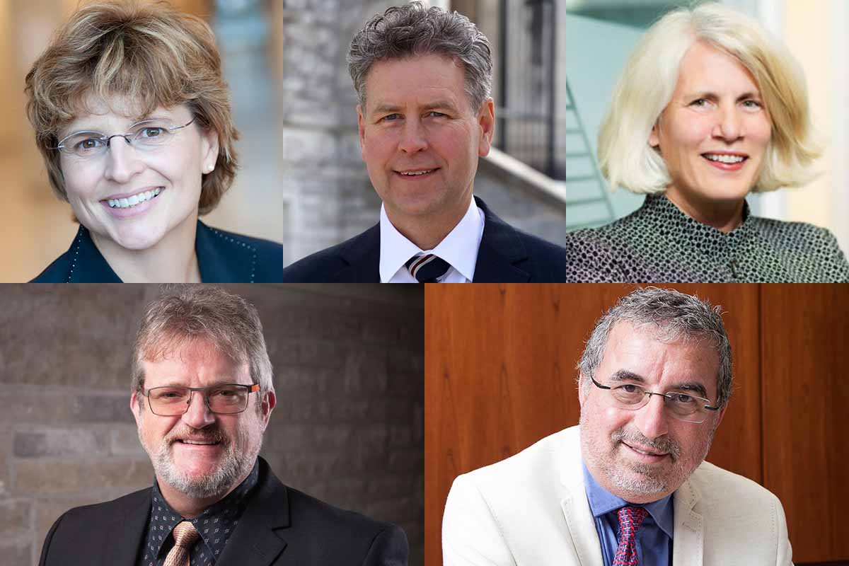 Clockwise from top left: Kim McAuley, Provost and Vice-Principal (Academic) Mark F. Green, Kim Sturgess, Ugo Piomelli and Mark Diederichs.