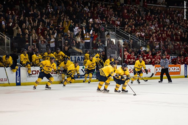 Queen's Gaels men's hockey team celebrate