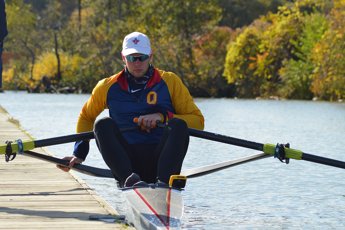 Gavin Stone prepares for a rowing practice