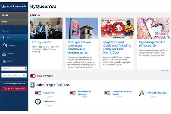 New MyQueensU homepage