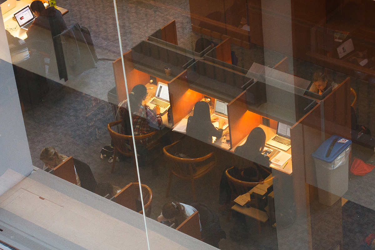 Students studying in Stauffer Library