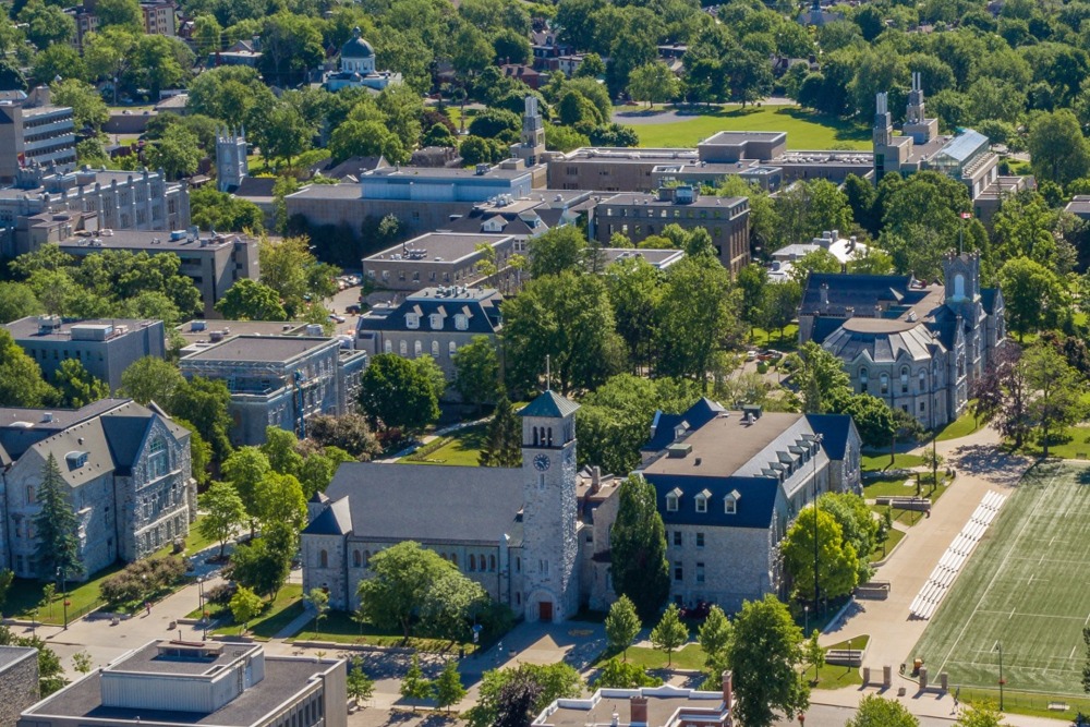 [Aerial photo of Queen's campus]