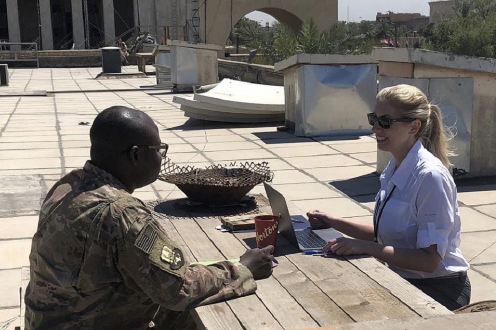 [Stéfanie von Hlatky conducting research interviews in Baghdad with the NATO Mission in Iraq.  Credit: Stéfanie von Hlatky]