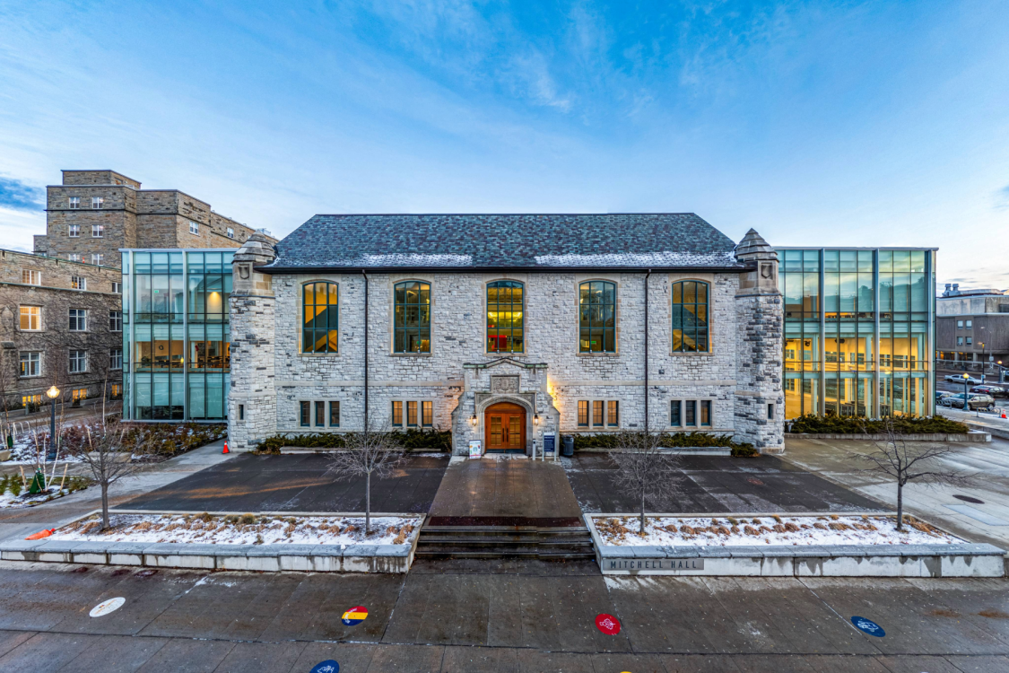 Mitchell Hall on Queen's campus during winter