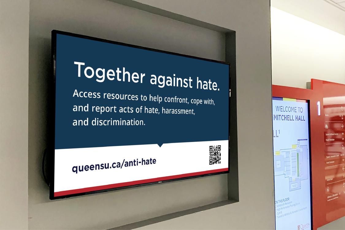 Anti-hate signage in Mitchell Hall