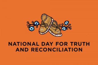 Graphic design with the words "National Day for Truth and Reconciliation" against an orange background