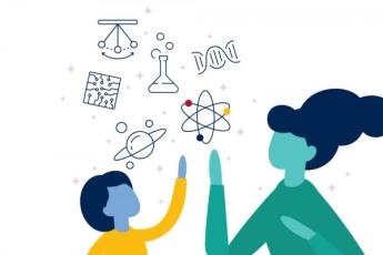 [Graphic illustration of a woman and girl discussing science]