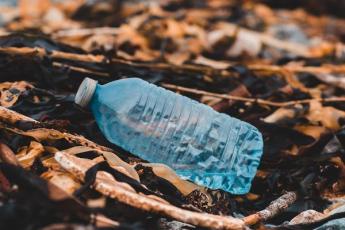 A plastic bottle washed up on the shore