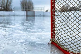 Hockey net on an outdoor rink