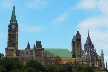Parliament buildings seen from across the Ottawa River