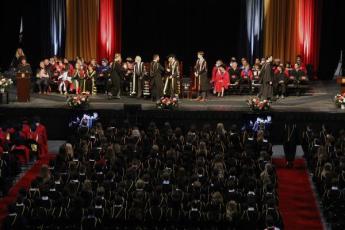 Photograph of 2022 Queen's spring convocation at the Leon's Centre.